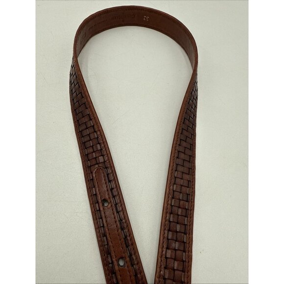 Cole Haan Brown Leather Belt Basket Weave Mens 32 Made USA 1" Brass Buckle - Picture 4 of 7